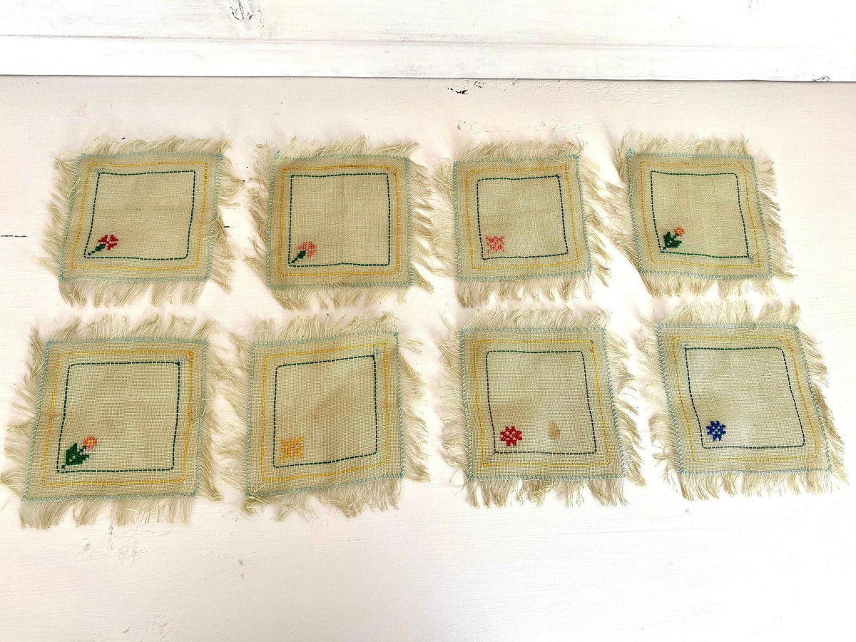 Untersetzer Servietten Antik Bestickt 30er Jahre, Satz von 8