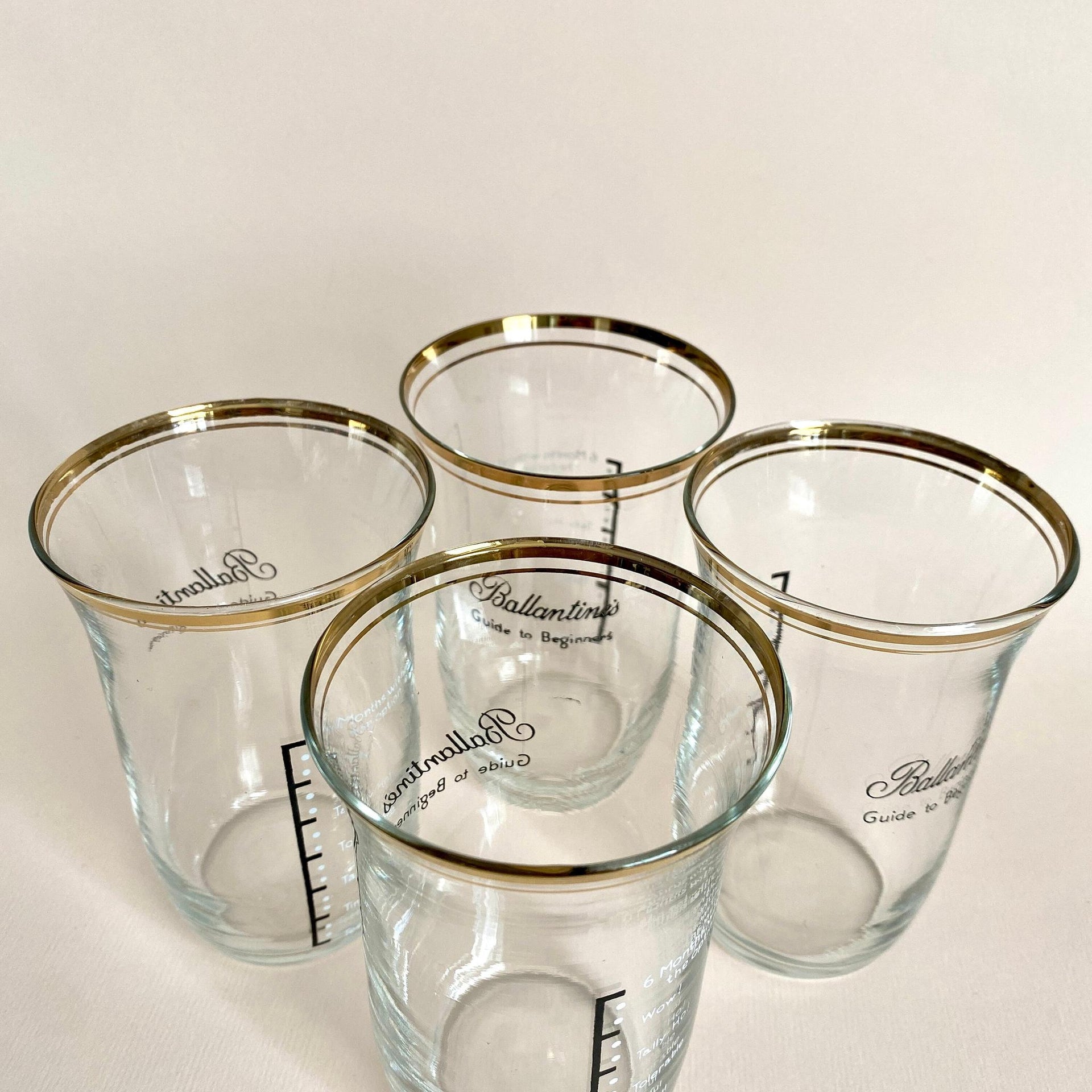 Vintage Ballantines whiskey glass set "Guide to Beginners", 1950s long drink tumblers-Sweet Antik