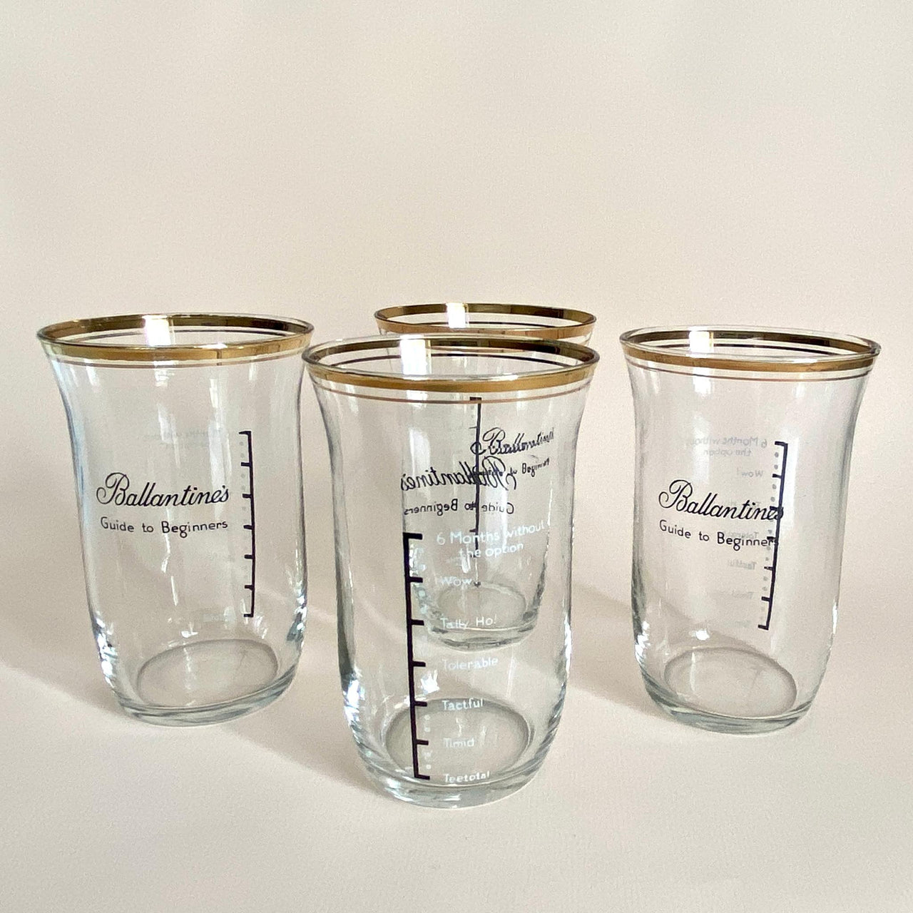 Vintage Ballantines whiskey glass set "Guide to Beginners", 1950s long drink tumblers-Sweet Antik