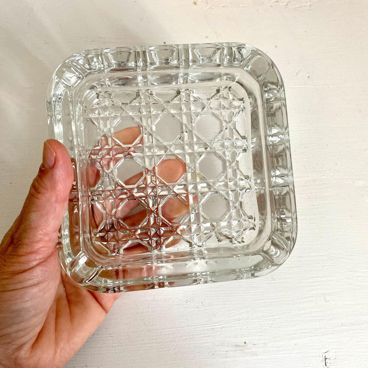 Vintage clear glass ashtray 1970s Italy, boxed-Sweet Antik