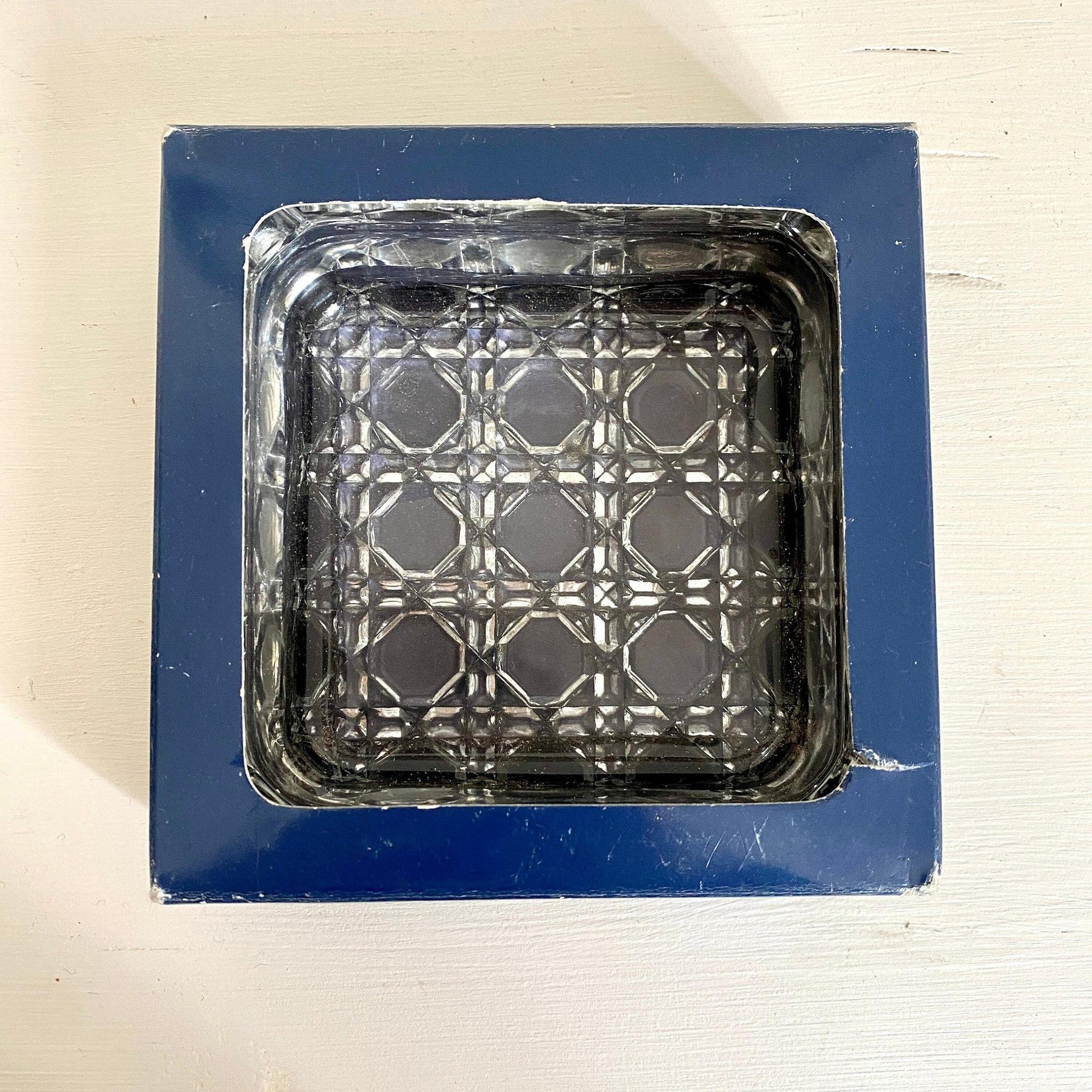 Vintage clear glass ashtray 1970s Italy, boxed-Sweet Antik