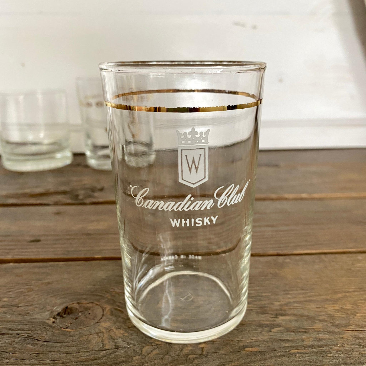 Vintage whiskey tumbler glass 60s Old Crow, Canadian Club Whisky, Old Grand Dad Bourbon, set of 4-Sweet Antik