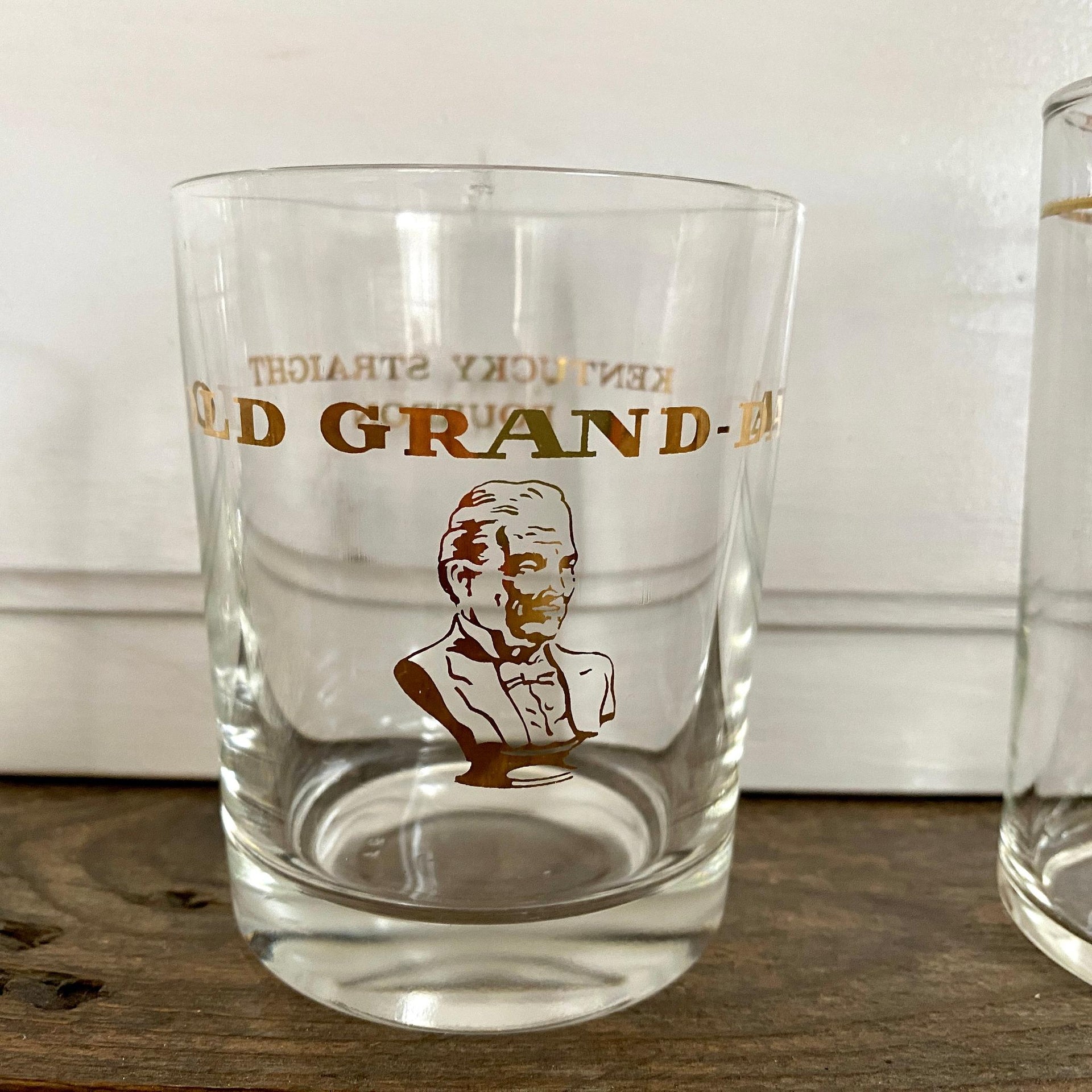 Vintage whiskey tumbler glass 60s Old Crow, Canadian Club Whisky, Old Grand Dad Bourbon, set of 4-Sweet Antik