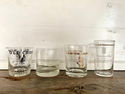 Vintage whiskey tumbler glass 60s Old Crow, Canadian Club Whisky, Old Grand Dad Bourbon, set of 4-Sweet Antik
