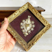 Votivgabe Ex Voto Herz mit Holzrahmen Wandbehang 30er Jahre