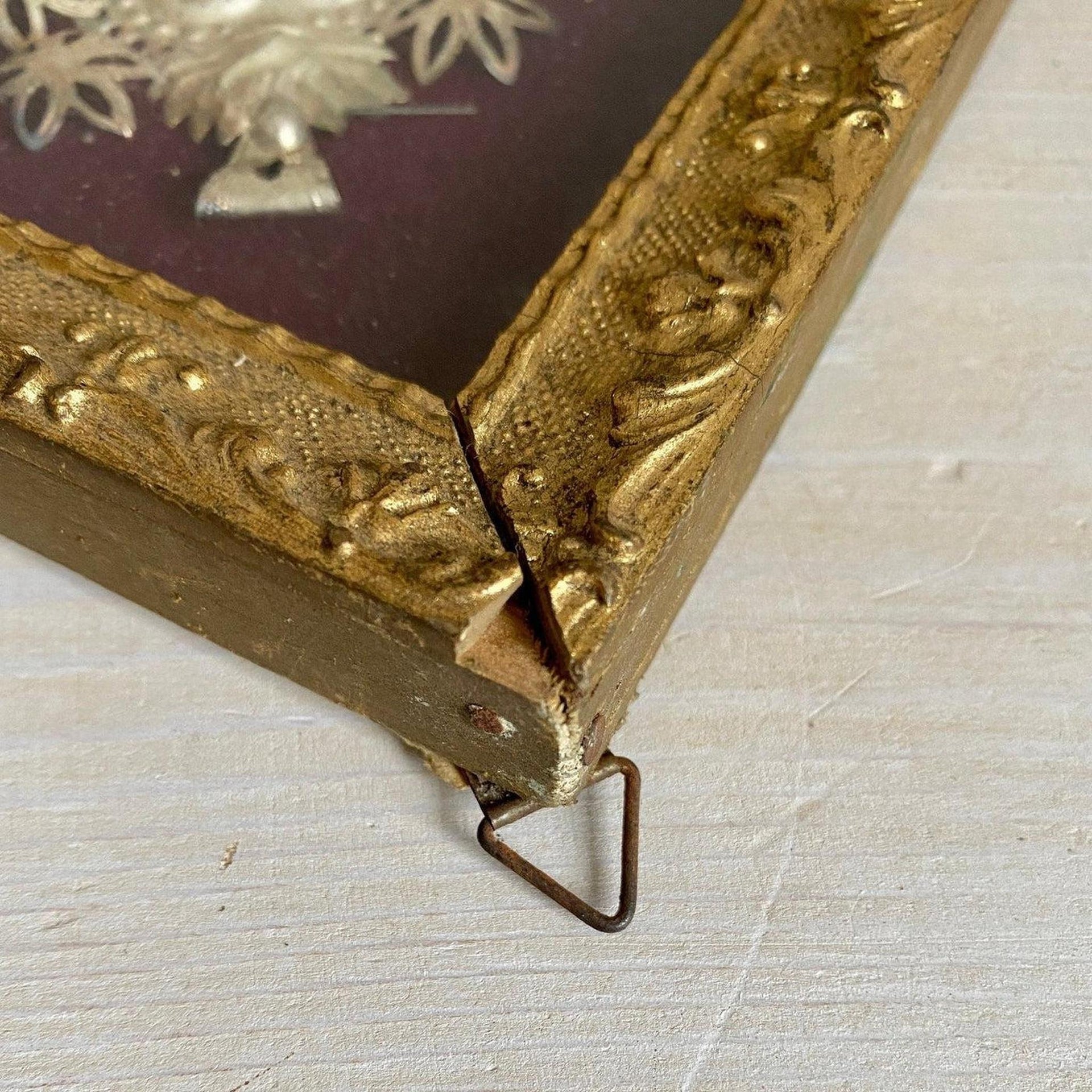 Votivgabe Ex Voto Herz mit Holzrahmen Wandbehang 30er Jahre