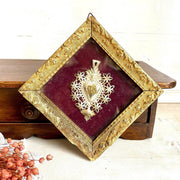 Votivgabe Ex Voto Herz mit Holzrahmen Wandbehang 30er Jahre