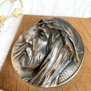 Wandfigur Jesus Antlitz versilbert Gesicht Wandbehang 30er Jahre