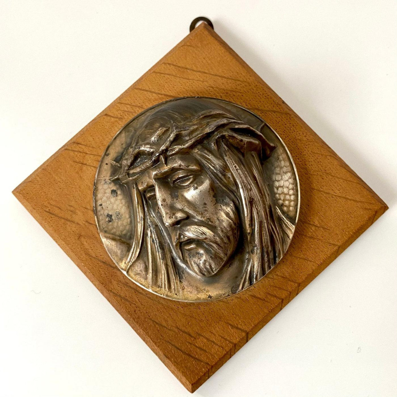 Wandfigur Jesus Antlitz versilbert Gesicht Wandbehang 30er Jahre