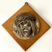 Wandfigur Jesus Antlitz versilbert Gesicht Wandbehang 30er Jahre