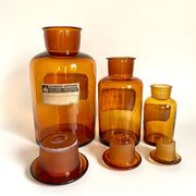 Antique apothecary amber glass jars with labels, set of 3-vintage-pharmacy bottle-SweetAntik