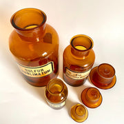 Antique apothecary amber glass jars with labels, set of 3-vintage-pharmacy bottle-SweetAntik