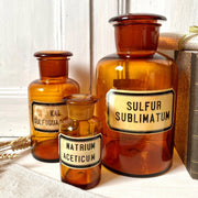 Antique apothecary amber glass jars with labels, set of 3-vintage-pharmacy bottle-SweetAntik