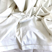 Antique bed sheet white cotton monogrammed CG-vintage-bed linen-SweetAntik