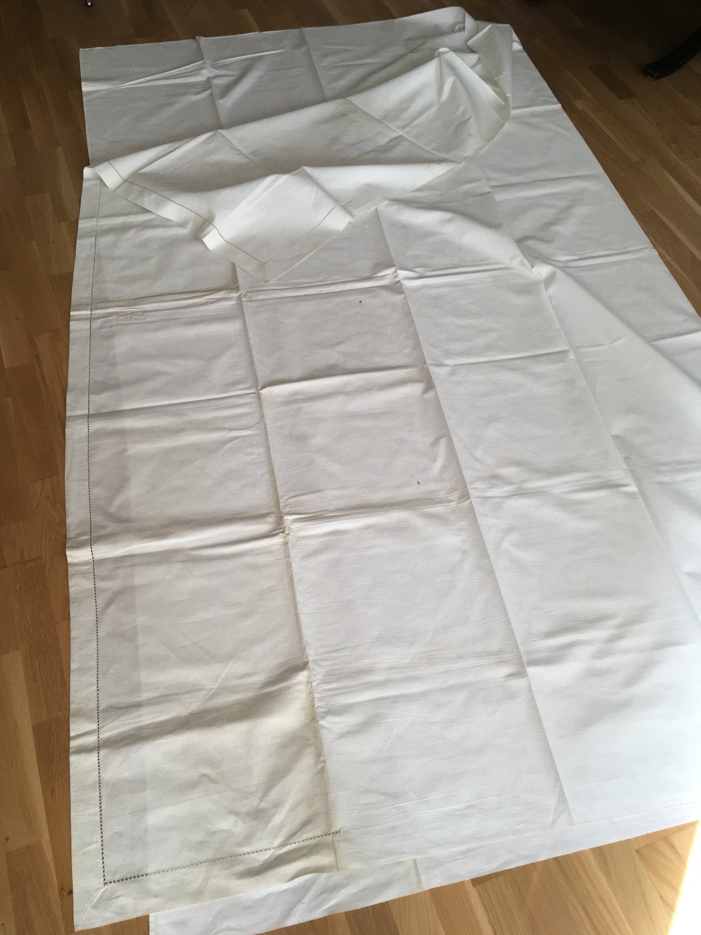 Antique bed sheet white cotton monogrammed CG-vintage-bed linen-SweetAntik