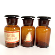 Antique small apothecary jars amber glass, set of 3-vintage-Apothecary Bottle-SweetAntik