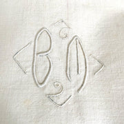 Antique white bed sheet, embroidered monogram BM, 1930s-vintage-Bed sheet-SweetAntik