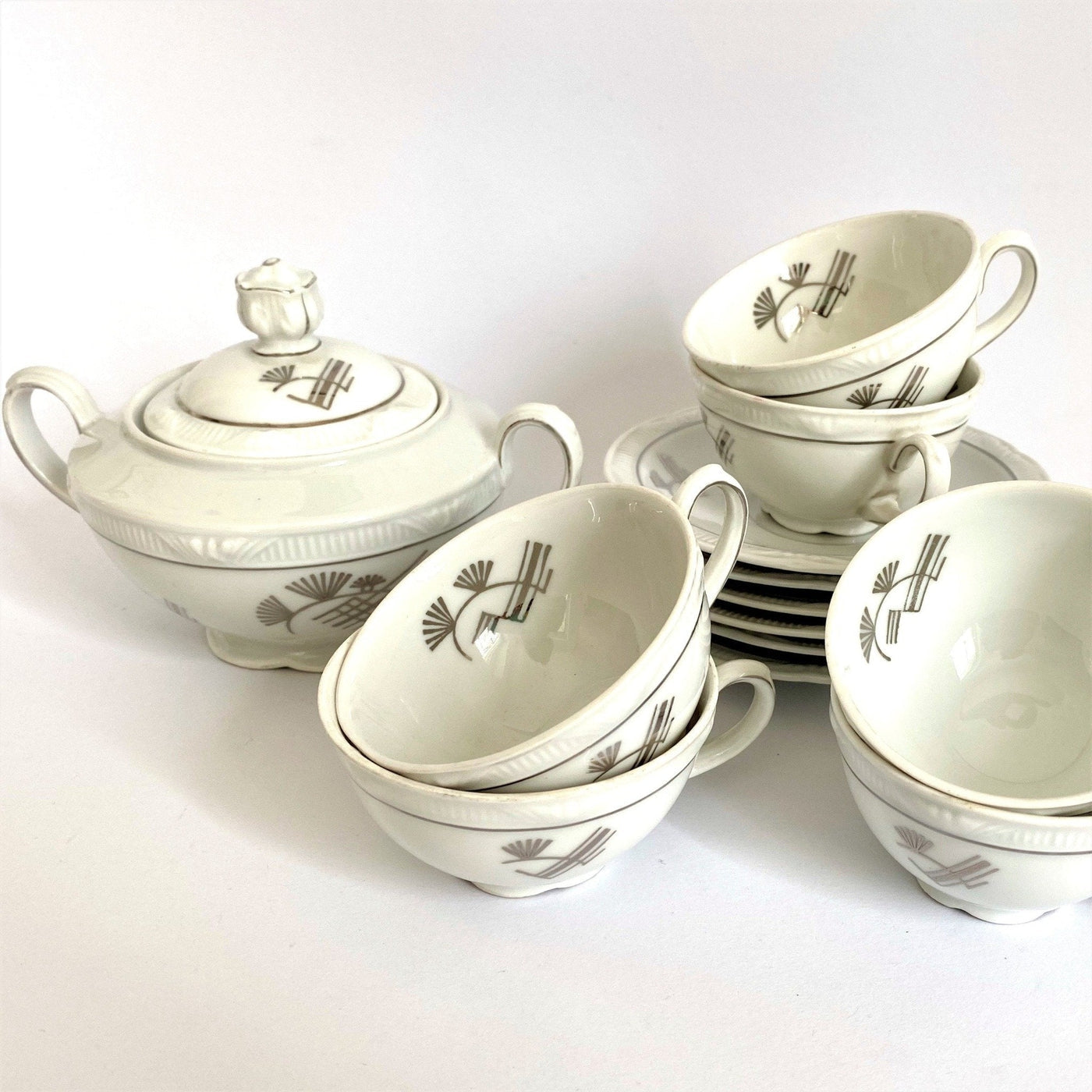 Art Deco porcelain tea set "U.S. Zone" Zeh Scherzer 1945-49-vintage-Coffee cups-SweetAntik