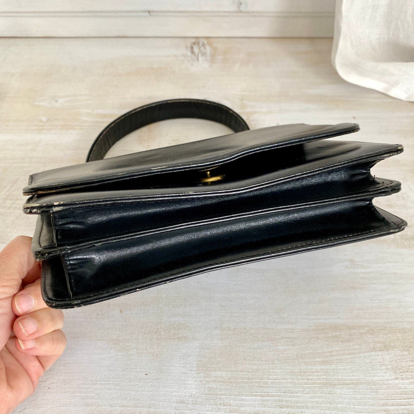 Black leather handbag, 1950s-vintage-Handbag-SweetAntik