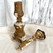 French antique altar candlestick chippy giltwood, 1800s-vintage-candleholder-SweetAntik