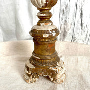 French antique altar candlestick chippy giltwood, 1800s-vintage-candleholder-SweetAntik