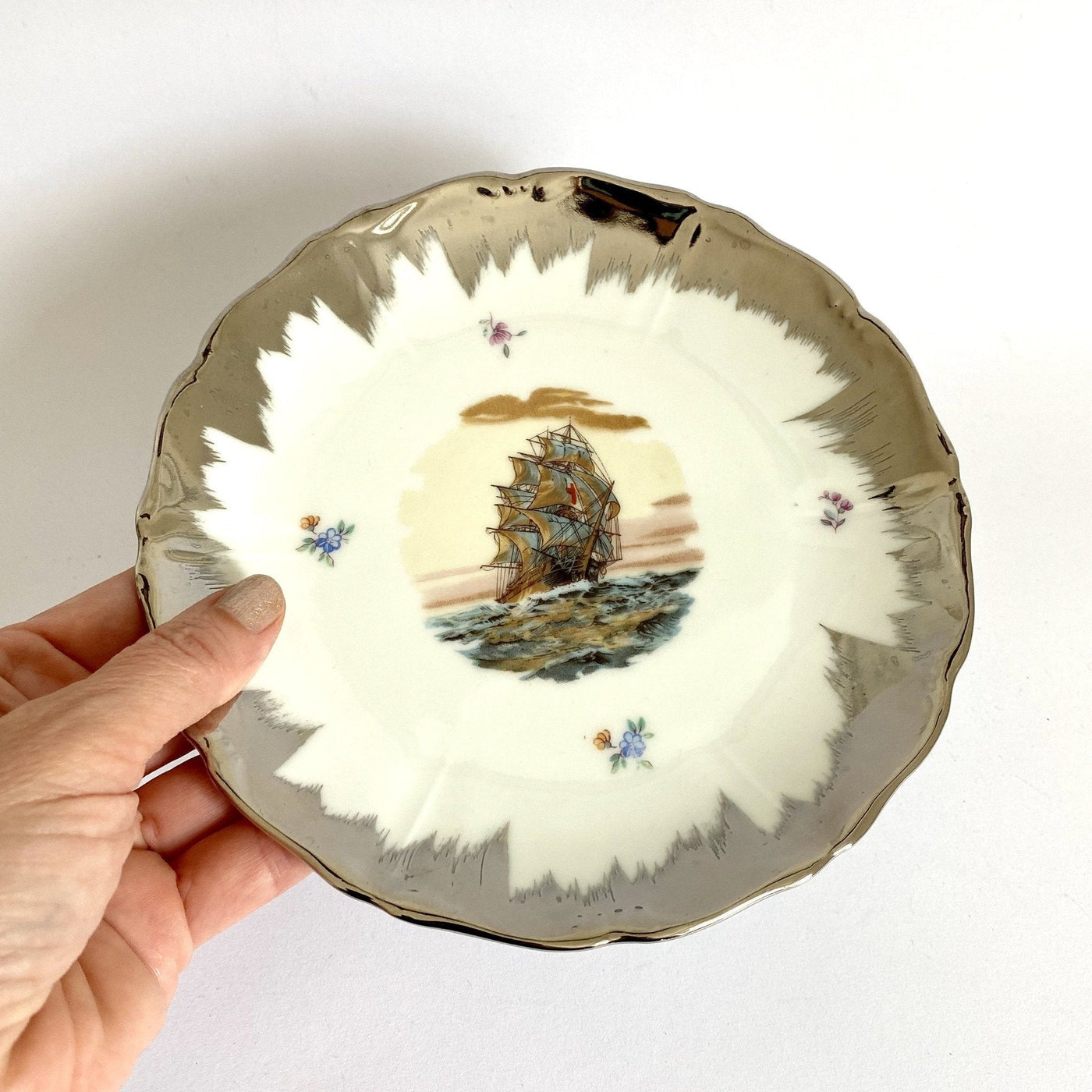 Mid century dessert plates set, nautical decor, Tirschen Porcelain 60s-vintage-Plates-SweetAntik