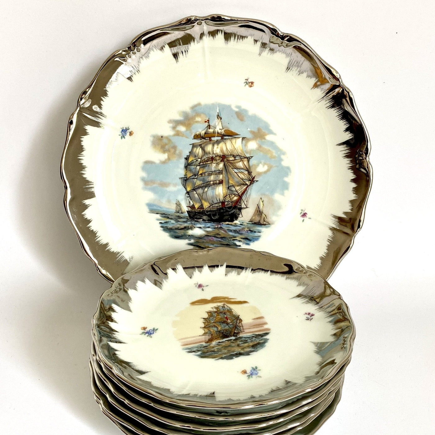 Mid century dessert plates set, nautical decor, Tirschen Porcelain 60s-vintage-Plates-SweetAntik