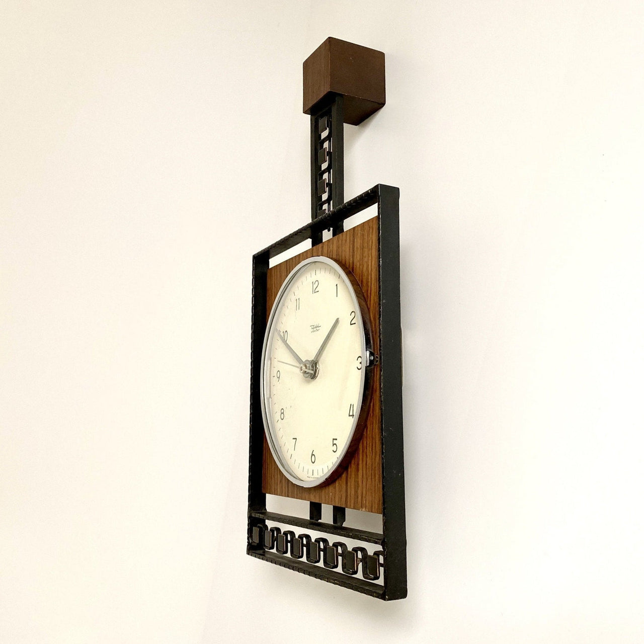 Mid century teak wall clock DIEHL with Recharge, 1960s-vintage-Kitchen Clock-SweetAntik