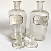 Pair antique apothecary bottles, clear blown glass-vintage-pharmacy bottle-SweetAntik