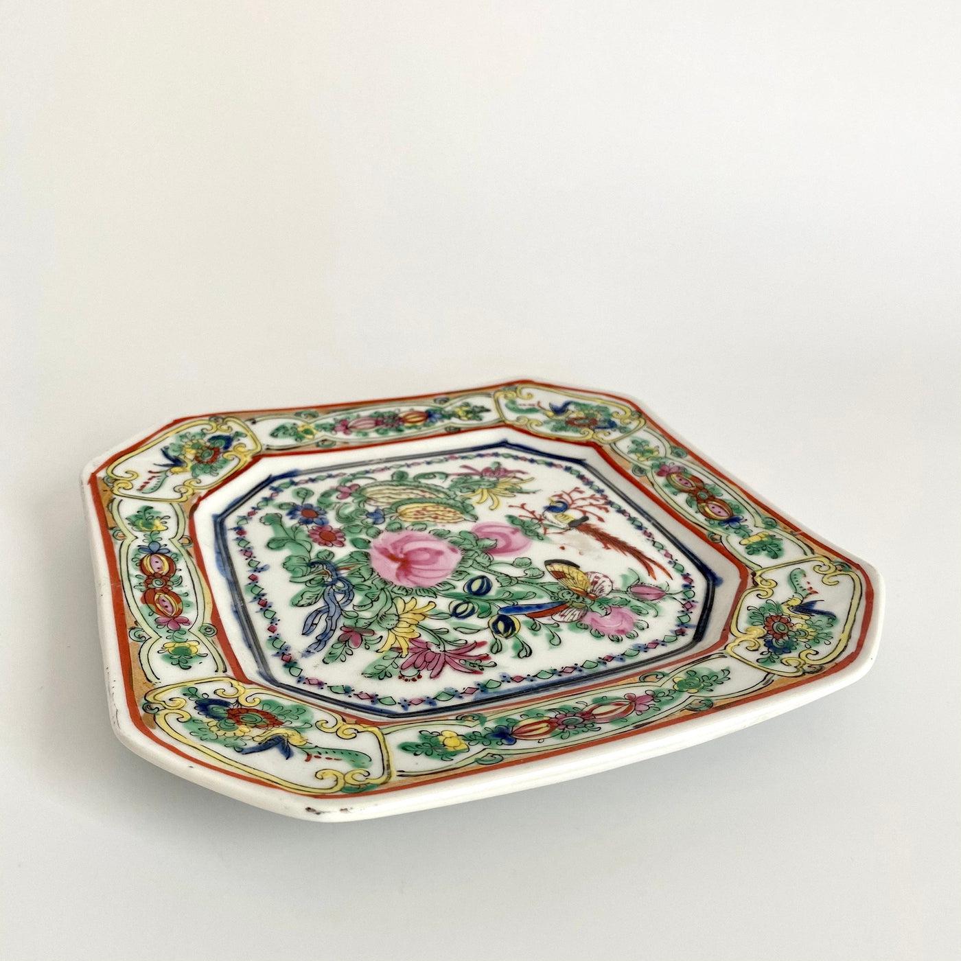 vintage Antique Macau porcelain square dish hand painted, 1940s - Sweet Antik