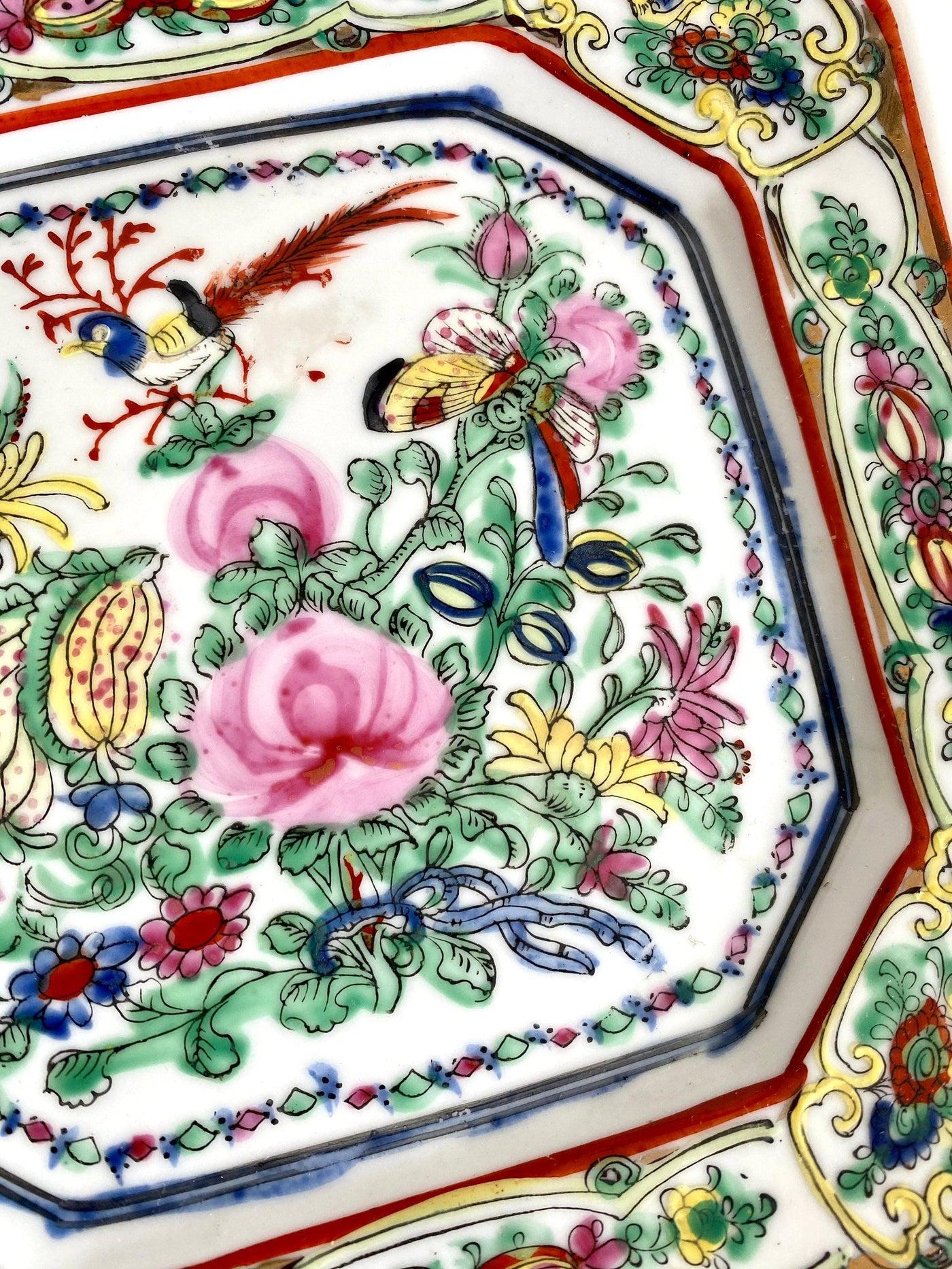 vintage Antique Macau porcelain square dish hand painted, 1940s - Sweet Antik