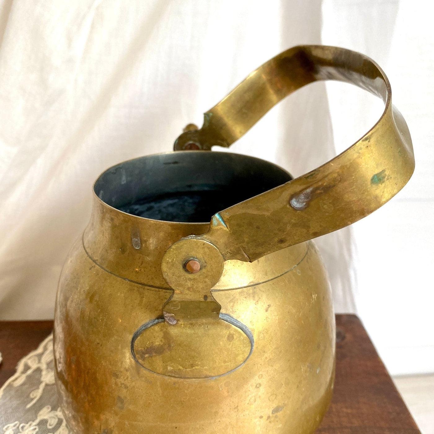 vintage Antique brass kettle, farmhouse kitchen decor - Sweet Antik