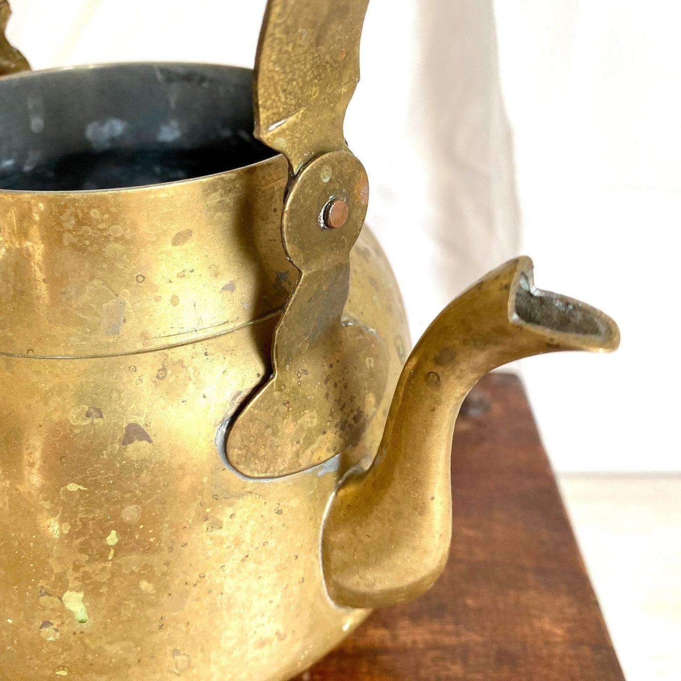 vintage Antique brass kettle, farmhouse kitchen decor - Sweet Antik