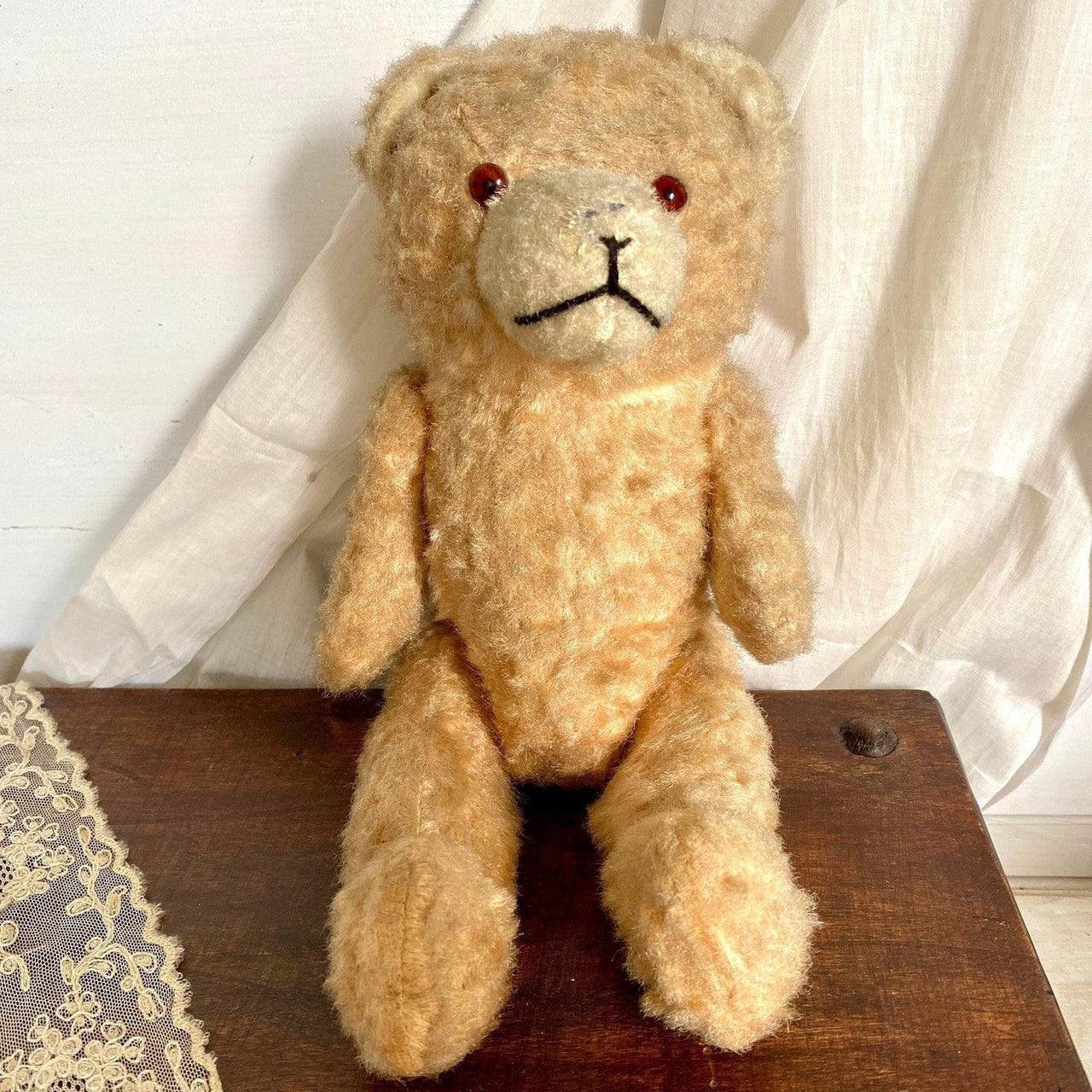 vintage Antique jointed teddy bear straw filled Germany 1940s - Sweet Antik