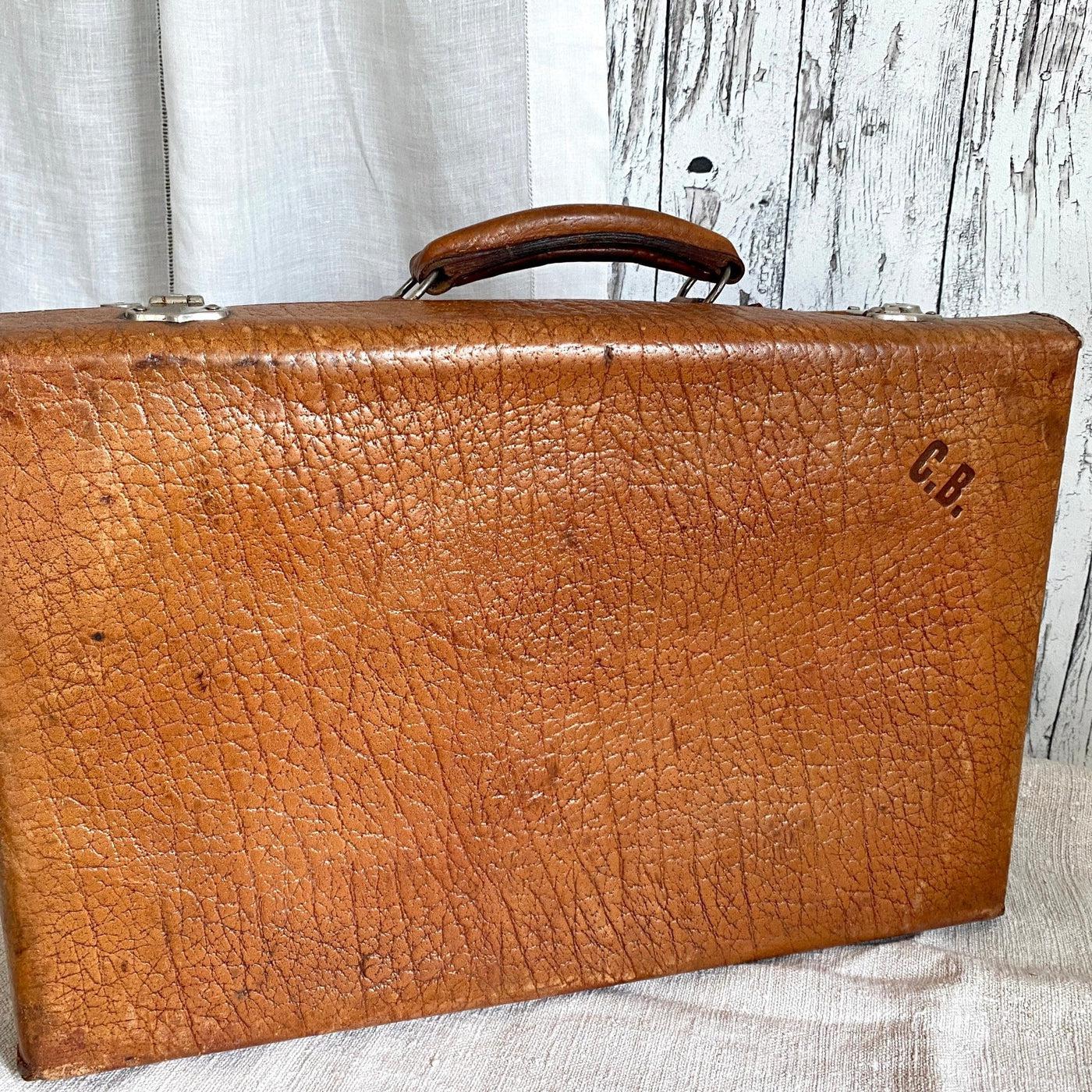 vintage Antique leather vanity suitcase, monogram CB, 1920s - Sweet Antik