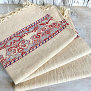 vintage Antique loom-woven hemp dishcloth set embroidery deer, 1930s - Sweet Antik