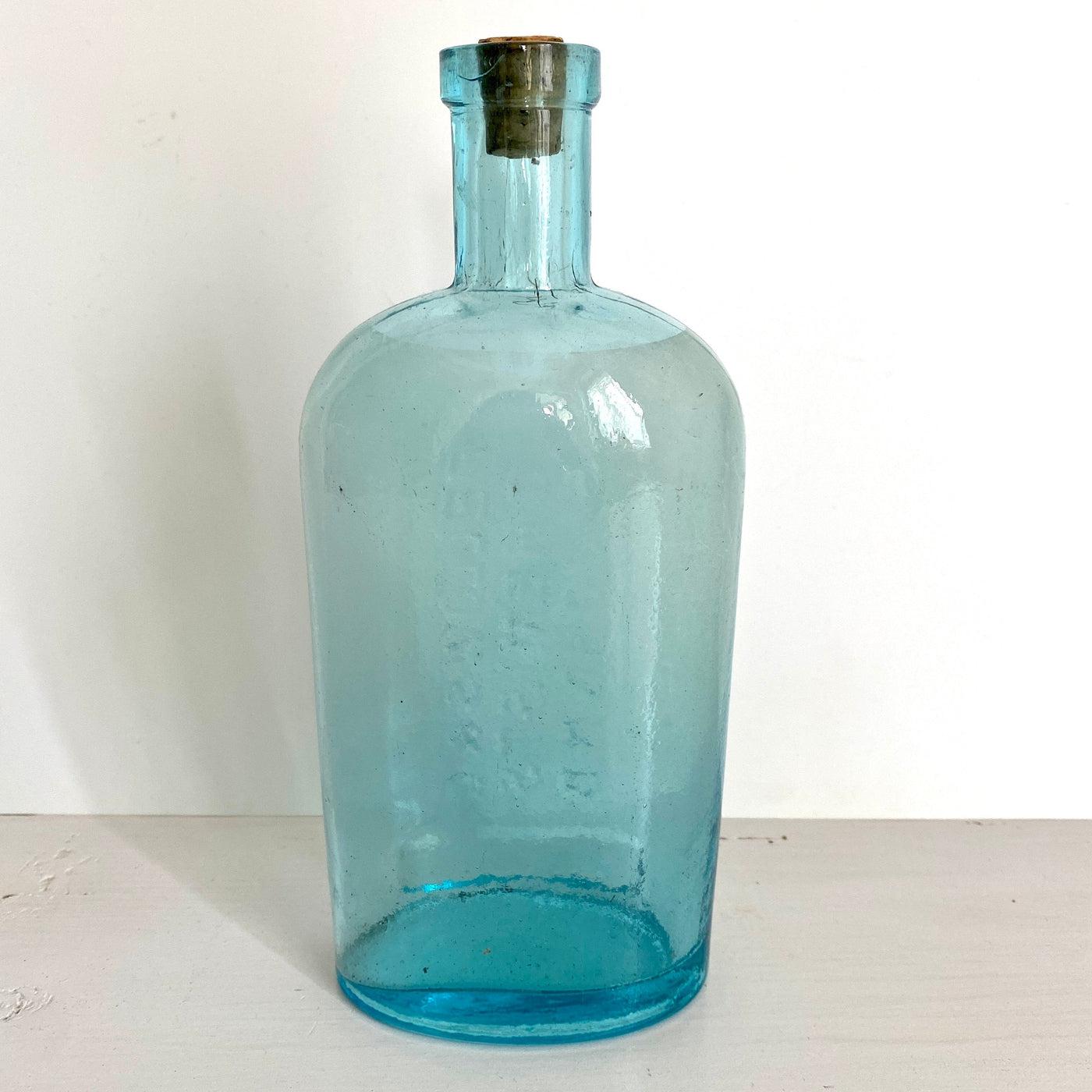 vintage Antique pharmacy blue glass bottle FELLOWS & CO chemists, 1800s - Sweet Antik