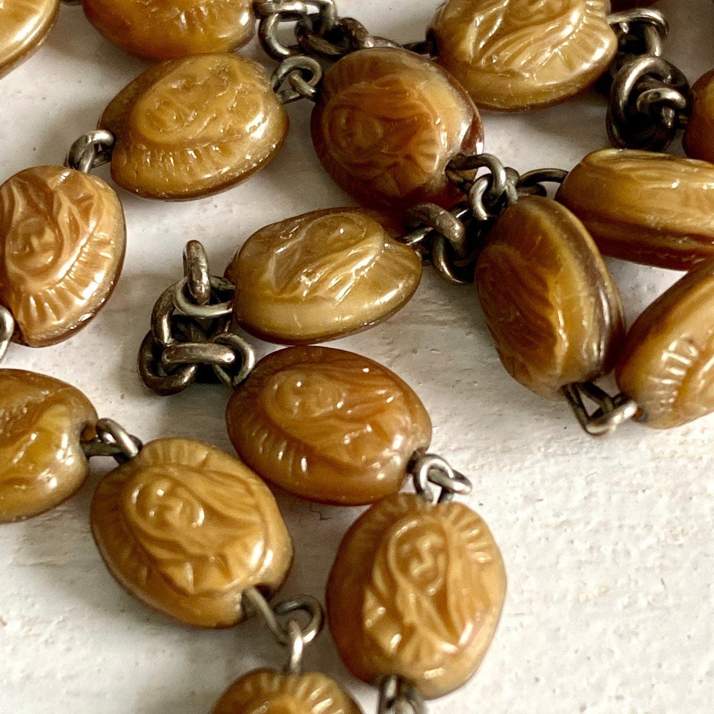 vintage Antique rosary Holy Mary pressed glass beads, 1920s - Sweet Antik