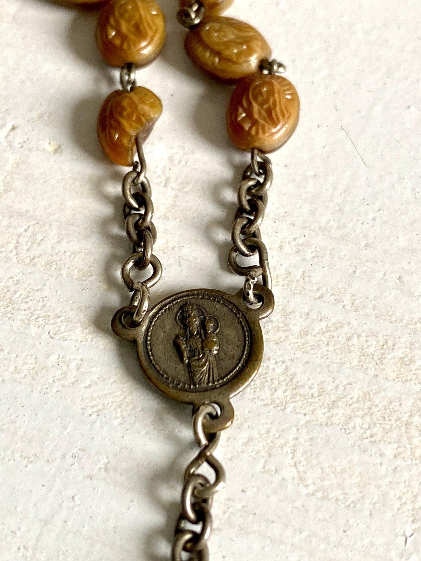 vintage Antique rosary Holy Mary pressed glass beads, 1920s - Sweet Antik