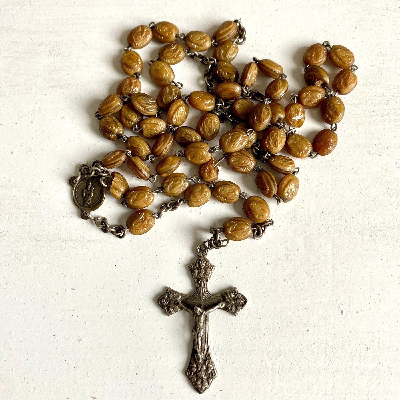 vintage Antique rosary Holy Mary pressed glass beads, 1920s - Sweet Antik
