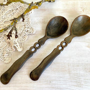 vintage Antique salad server horn carved 19th c. primitive spoons - Sweet Antik