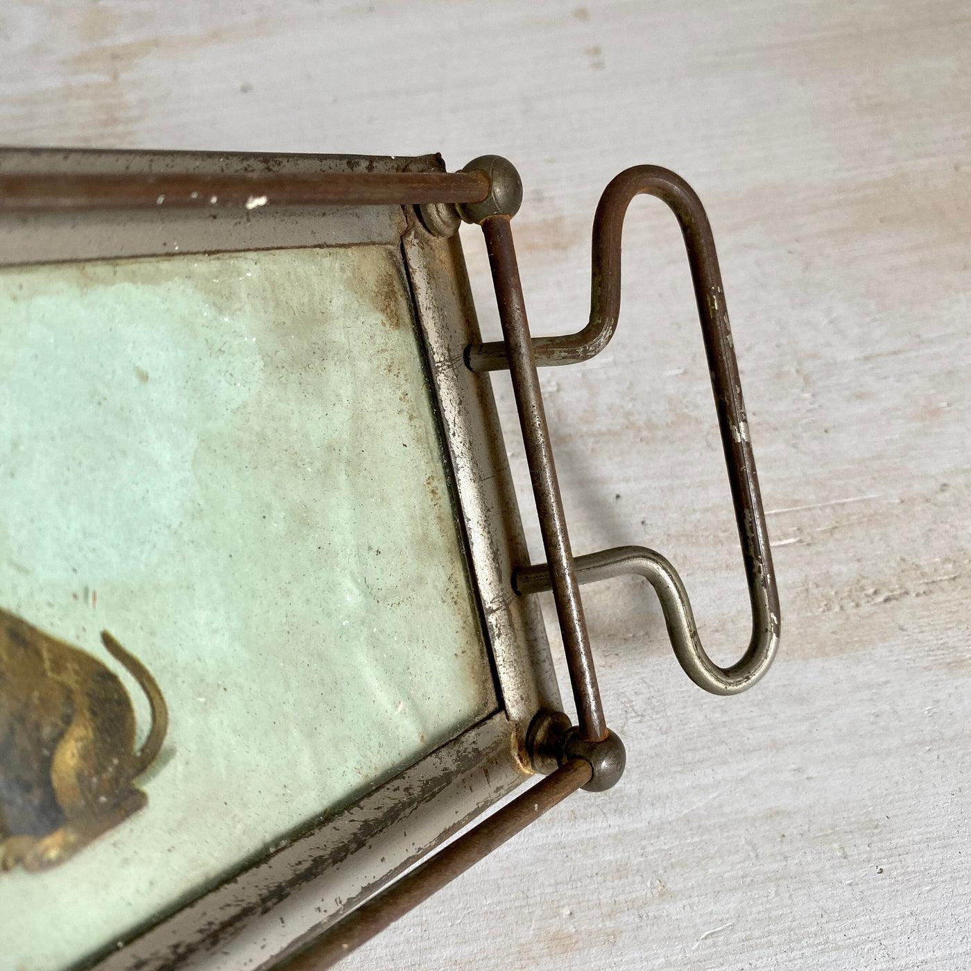 vintage Antique serving tray with railing 1900s dog decor-Sweet Antik