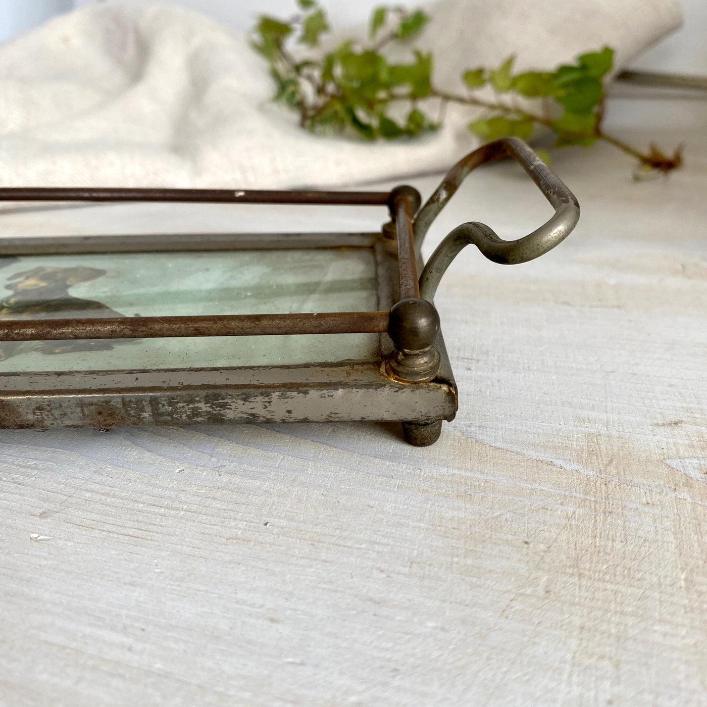 vintage Antique serving tray with railing 1900s dog decor-Sweet Antik