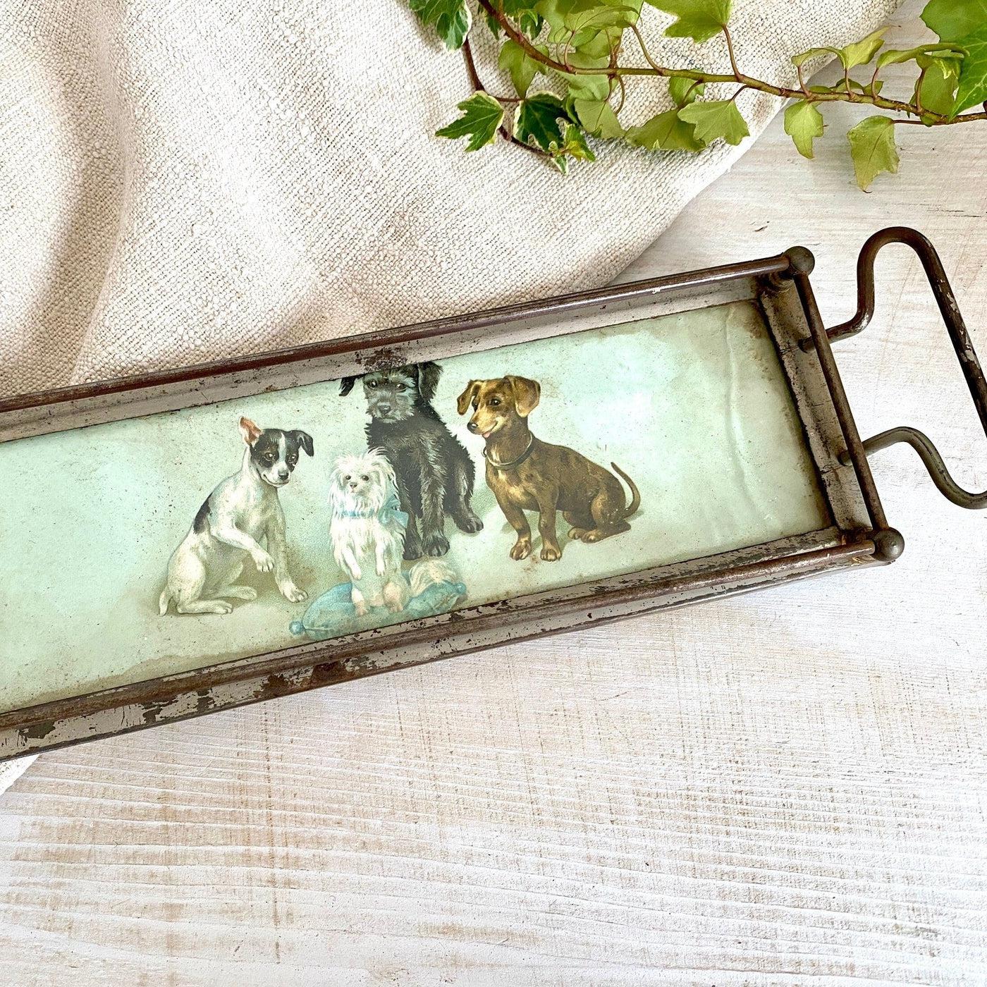 vintage Antique serving tray with railing 1900s dog decor-Sweet Antik