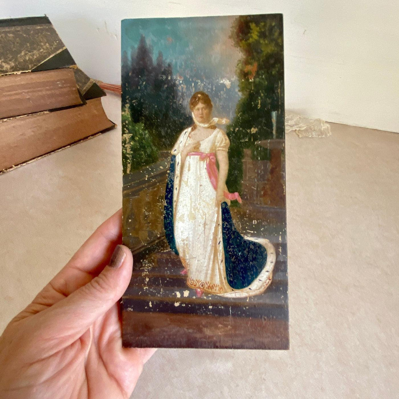 vintage Antique small oil painting on wood Queen Louise of Prussia after Richter 1900s-Sweet Antik