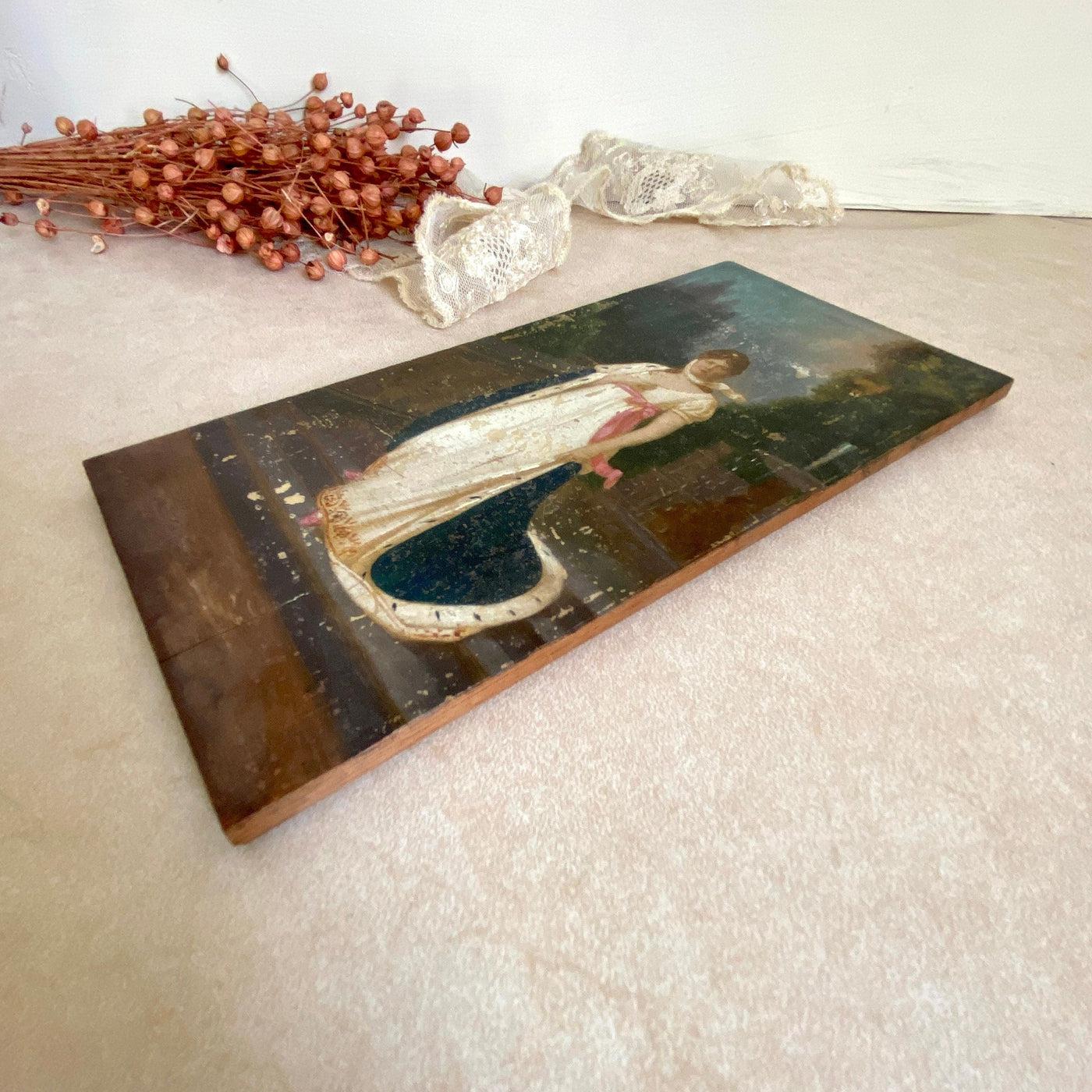 vintage Antique small oil painting on wood Queen Louise of Prussia after Richter 1900s-Sweet Antik