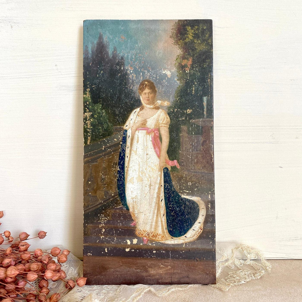 vintage Antique small oil painting on wood Queen Louise of Prussia after Richter 1900s-Sweet Antik