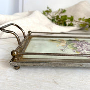 vintage Antique violets serving tray with railing 1900s-Sweet Antik