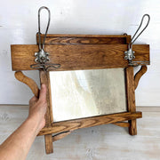 vintage Antique wooden coat rack with mirror 1900s-Sweet Antik