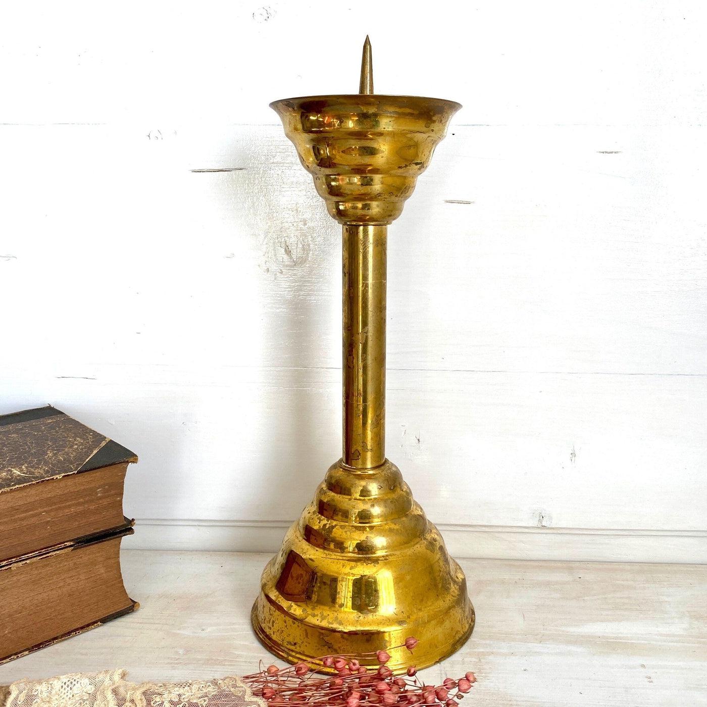 vintage-Art Deco brass candlestick Bauhaus, 1930s-Sweet Antik